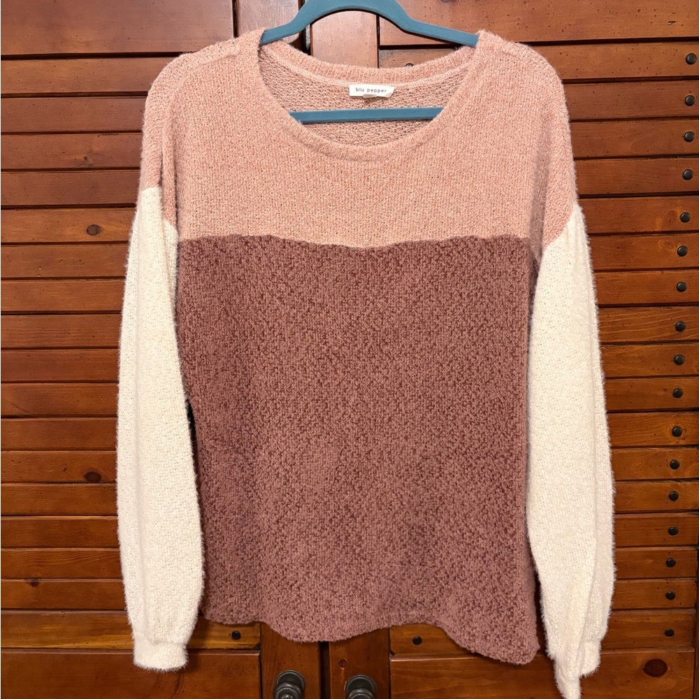 Blu Pepper Three-Tone Sweater in Pink, Maroon and Cream
